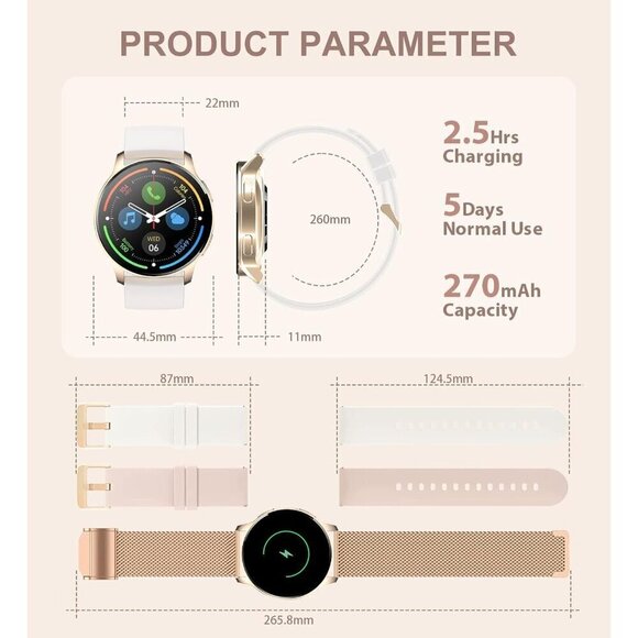 ✨ Iaret Smart Watch Women White Fitness Tracker Android iOS Phones Pedometer - Picture 7 of 9